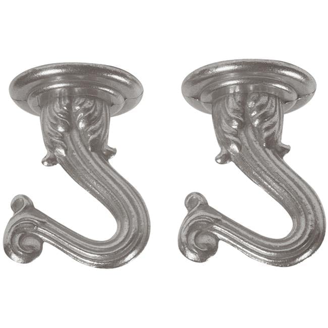 Brushed Pewter Decorative Metal Swag Hooks, 2-Pack