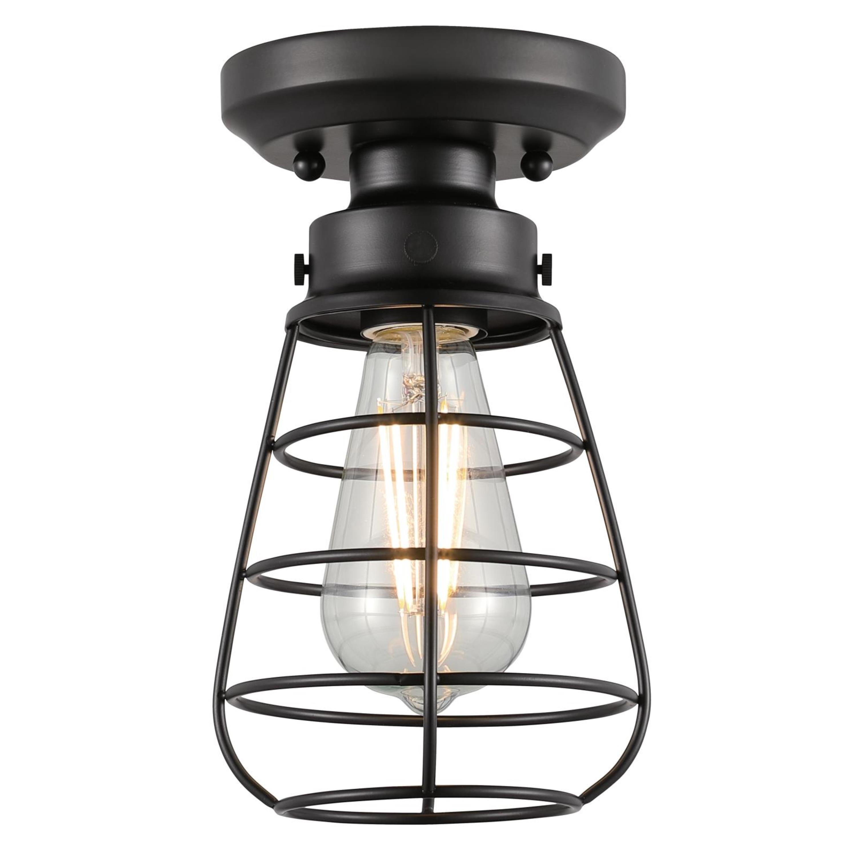 Matte Black Industrial Cage Semi-Flush Mount Ceiling Light
