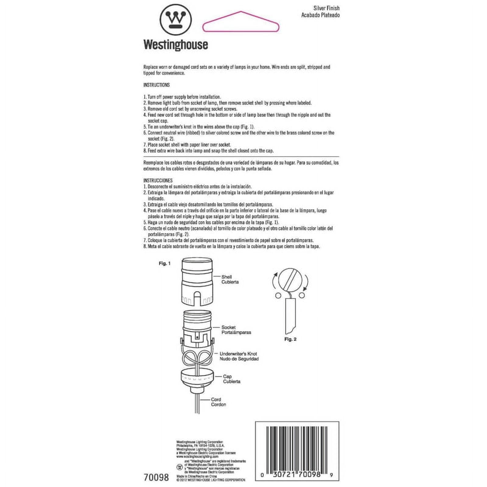 Westinghouse Lighting 70098 8-Feet Lamp Art Cord Set, Silver - Walmart.com