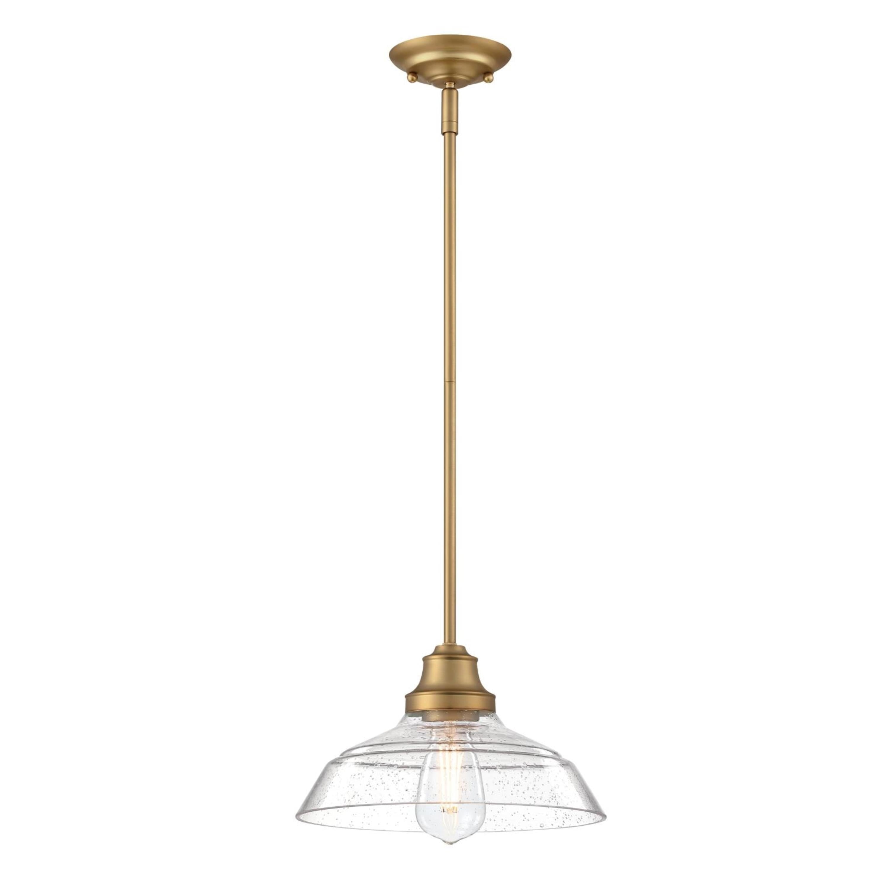 Brushed Brass Vintage Pendant Light with Clear Seeded Glass Shade