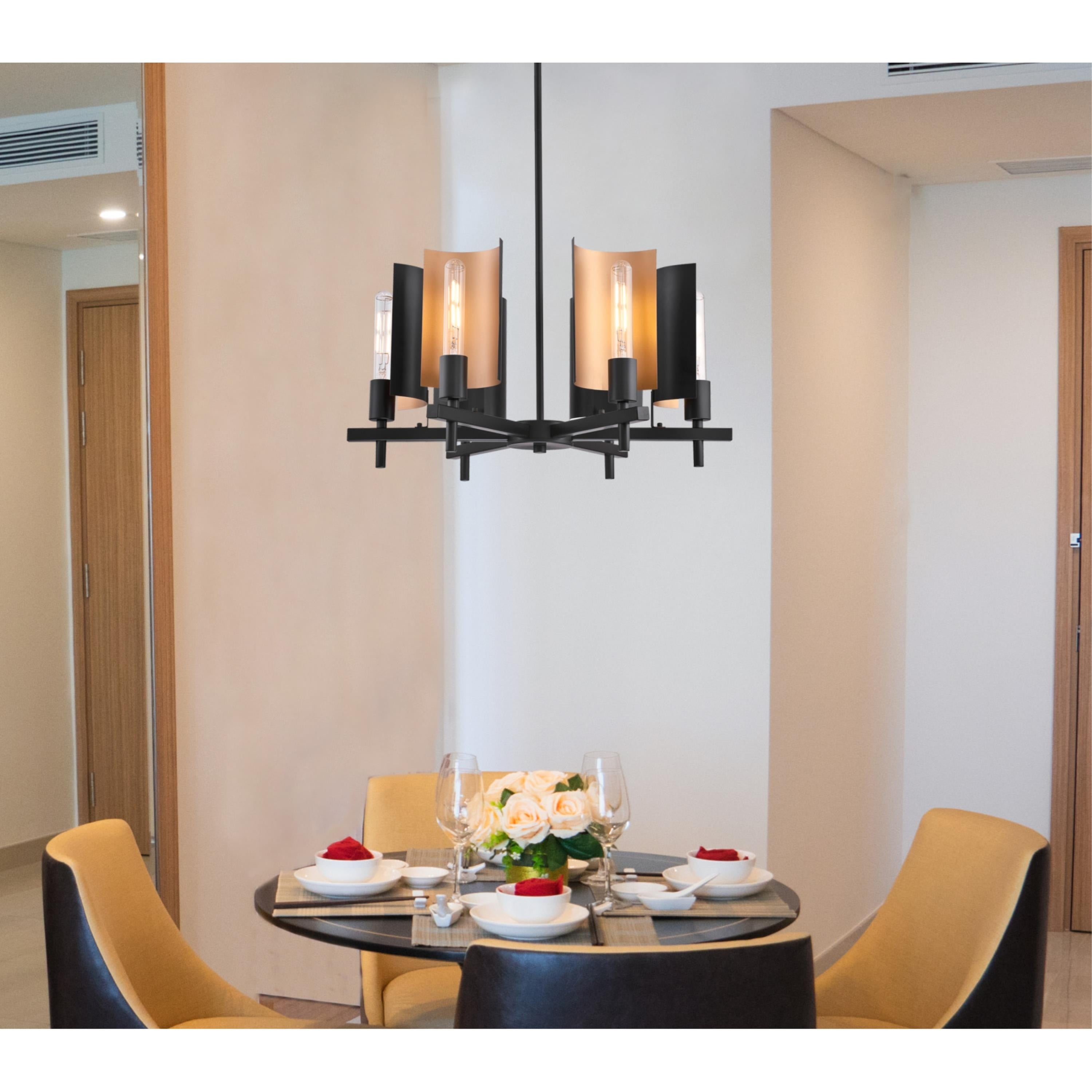 Matte Black and Bronze Six-Light Industrial Chandelier