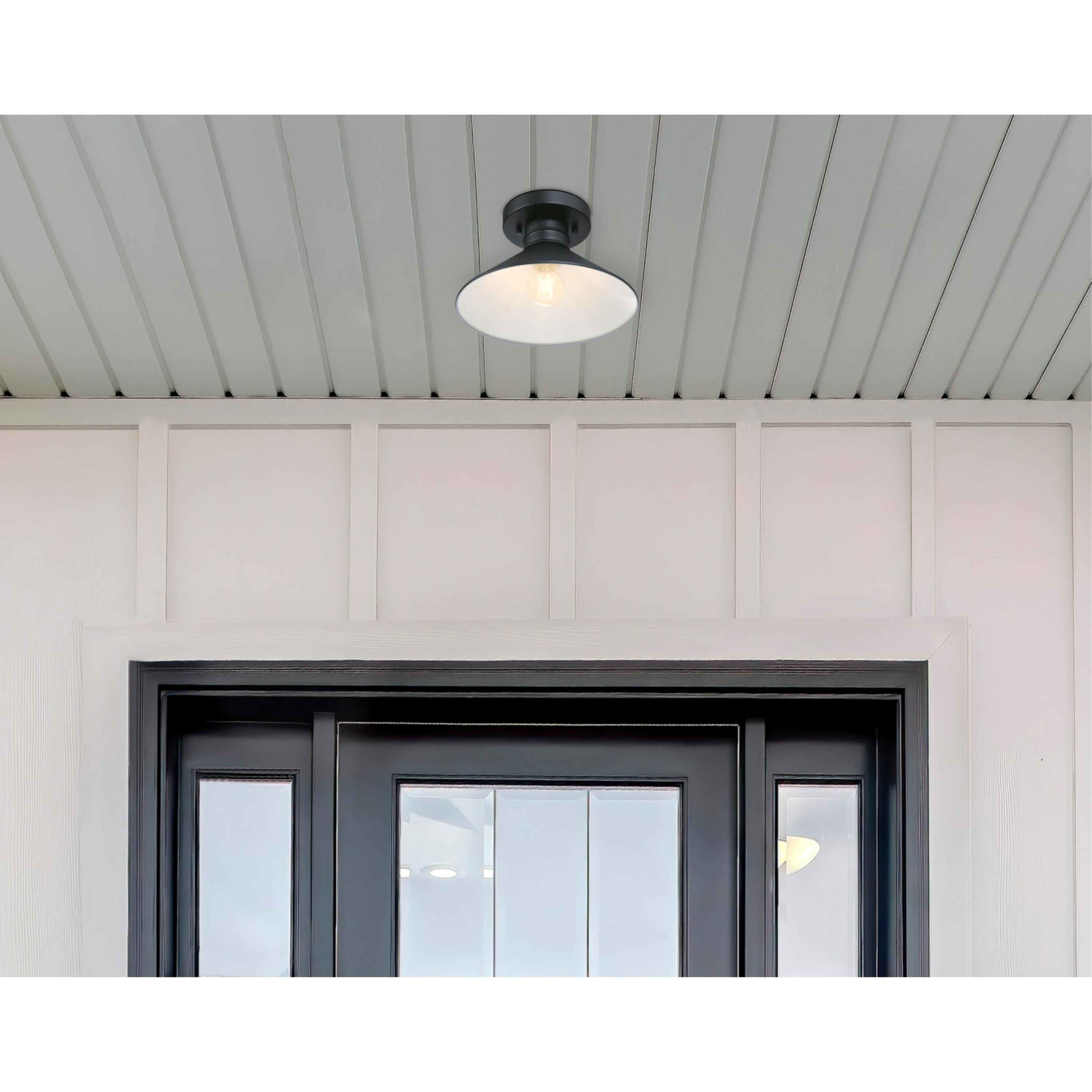 Rustic Textured Black 11'' LED Outdoor Glass Ceiling Light