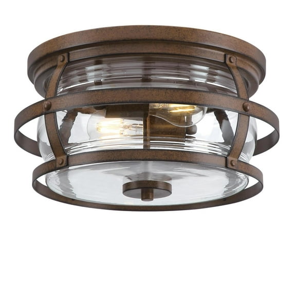 Westinghouse Lighting  Weatherby 14-Inch Two-Light Outdoor Flush Mount Ceiling Fixture, Clear Glass Barnwood Brown Painted