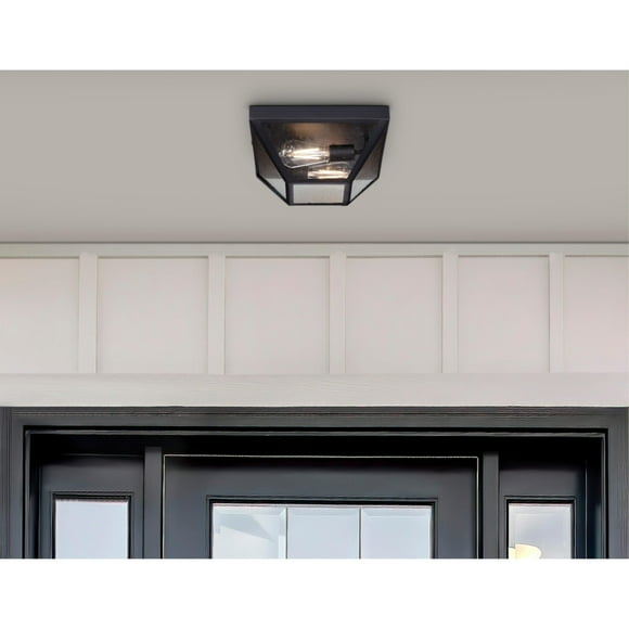 Westinghouse Lighting  Wyndham 12-Inch Two-Light Outdoor Flush Mount, Textured Black Finish with Clear Seeded Glass