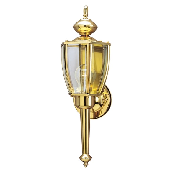 Westinghouse 6692400 One-Light Exterior Wall Lantern, Polished Brass Finish on Steel with Clear Curved Beveled Glass Panels