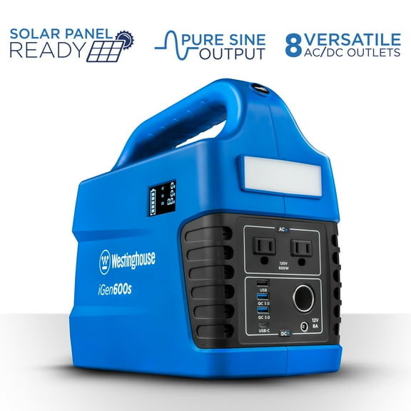 Westinghouse Portable Power Station 592Wh Lithium-Ion Battery, 1200W Solar Generator, Pure Sine Wave