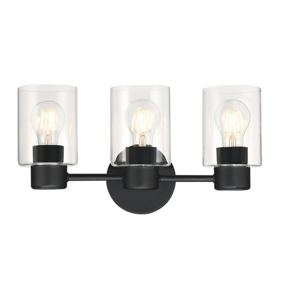 Westinghouse Sylvestre 3-Light Indoor Wall Fixture, Matte Black Finish with Clear Glass