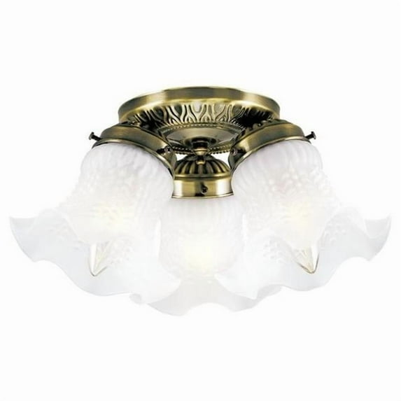 Westinghouse Lighting Westinghouse Three-Light Flush-Mount Interior Ceiling Fixture, Antique Brass Finish with Frosted Ruffled Edge Glass
