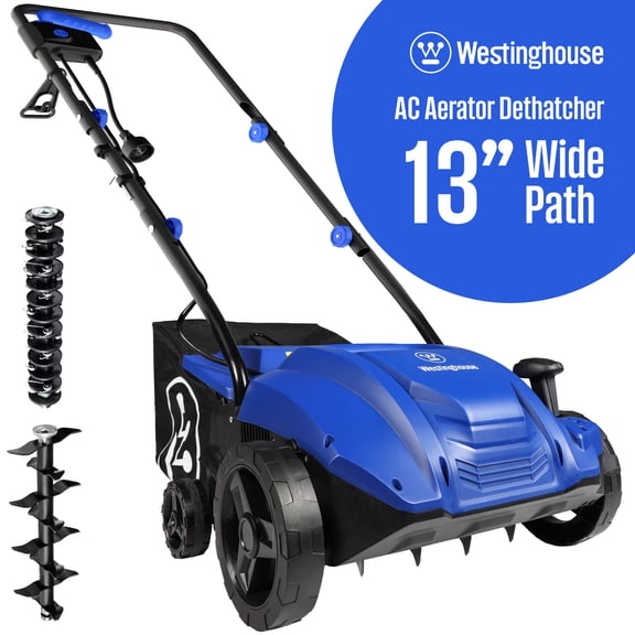 Westinghouse W13ADAC 13-Inch 12 Amp 2-in-1 Corded Electric Dethatcher and Aerator with 8 Gallon Thatch Collection Bag, 4-Position Depth Adjustment, Foldable Handle