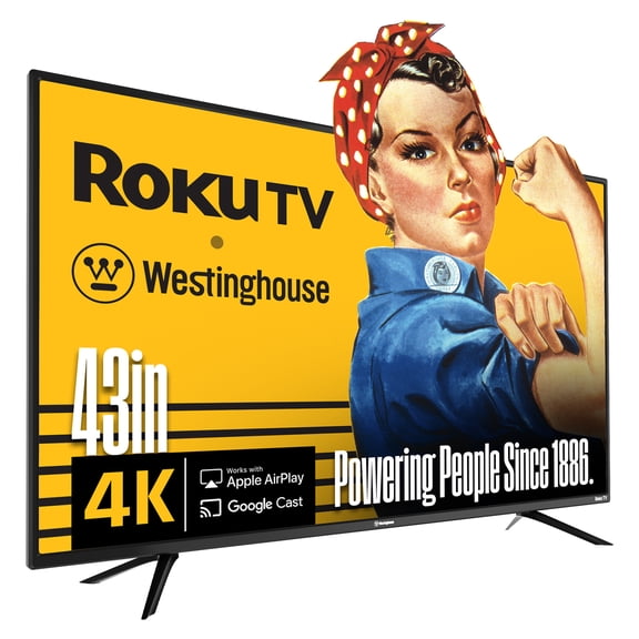Westinghouse Roku TV - 43 Inch Smart TV, 4K UHD Television with Wi-Fi Connectivity and Mobile App, Flat Screen, Bluetooth, Compatible with AirPlay, Alexa and Google Assistant