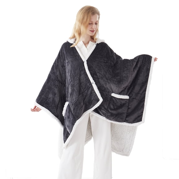 Westinghouse Wearable Heated Throw Blanket, Electric Heated Wrap Poncho Shawl with Pockets, 6 Heating Levels & 2 to 10 Hours Heating Time Settings, 50 x 60 Inch, Grey
