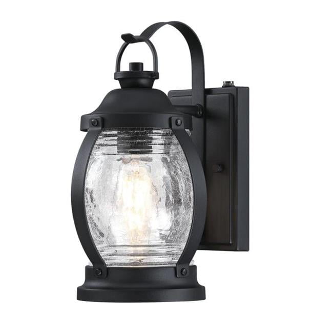 Textured Black Outdoor Wall Light with Clear Crackle Glass