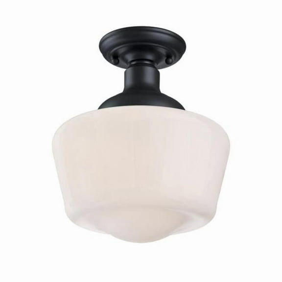Westinghouse Westinghouse Lighting 6578300 Scholar 9 inch Vintage One-Light Semi-Flush Mount Outdoor Ceiling Light Fixture Textured Black Finish, White Opal Glass