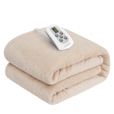 Westinghouse silky soft Flannel Electric Heated Throw Blanket Twin Size , 10 Heating Levels & 1-12 Hour Time Setting, Machine Washable,62x84 inch Beige Ivory