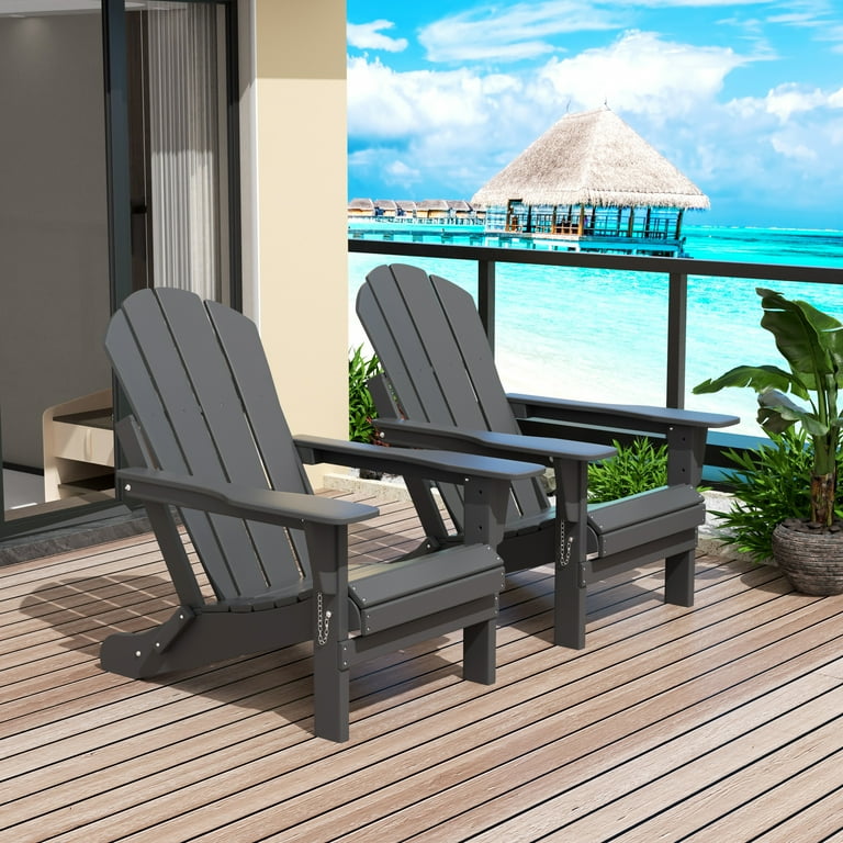 Westintrends 2 Pcs Outdoor Folding HDPE Adirondack Patio Chairs Weather Resistant Gray
