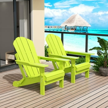 Westintrends 2 Pcs Outdoor Folding HDPE Adirondack Patio Chairs, Weather Resistant, Lime