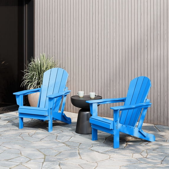 WestinTrends Malibu 2 piece set outdoor folding Poly Adirondack chair, Pacific Blue