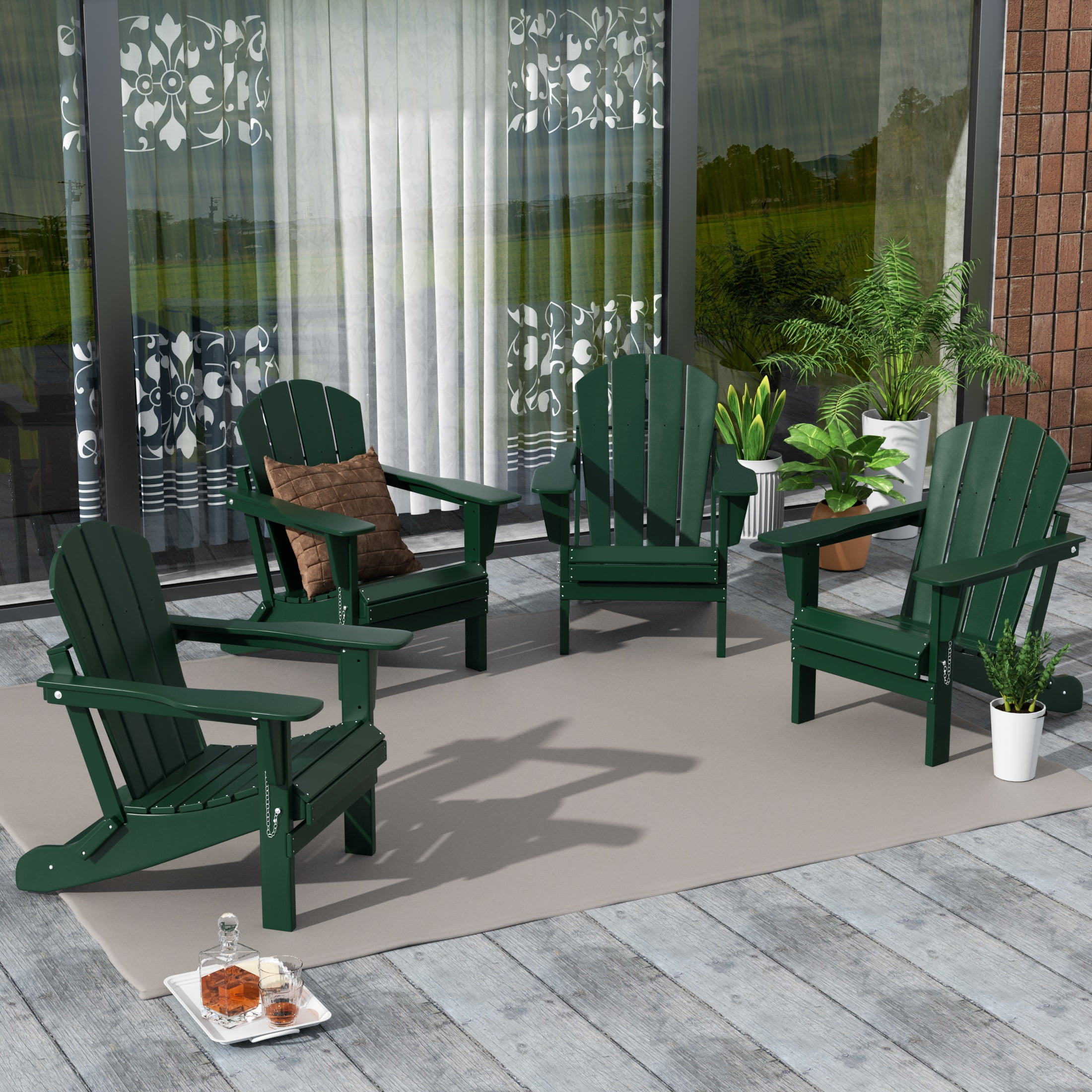 Westintrends 4 Pcs Outdoor Folding HDPE Adirondack Patio Chairs, Weather Resistant, Dark Green