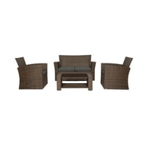 Westintrends 4 Piece Rattan Wicker Sofa Conversation Set with Cushions for Outdoor Patio Weather UV Resistant, Brown, Gray