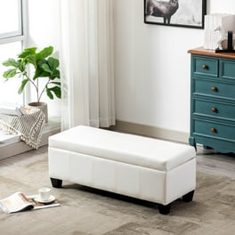 39'' Storage Bench Tufted Linen Fabric Ottoman Storage Bench
