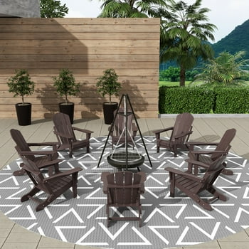 Westintrends 8 Pcs Outdoor Folding HDPE Adirondack Patio Chairs, Weather Resistant, Dark Brown