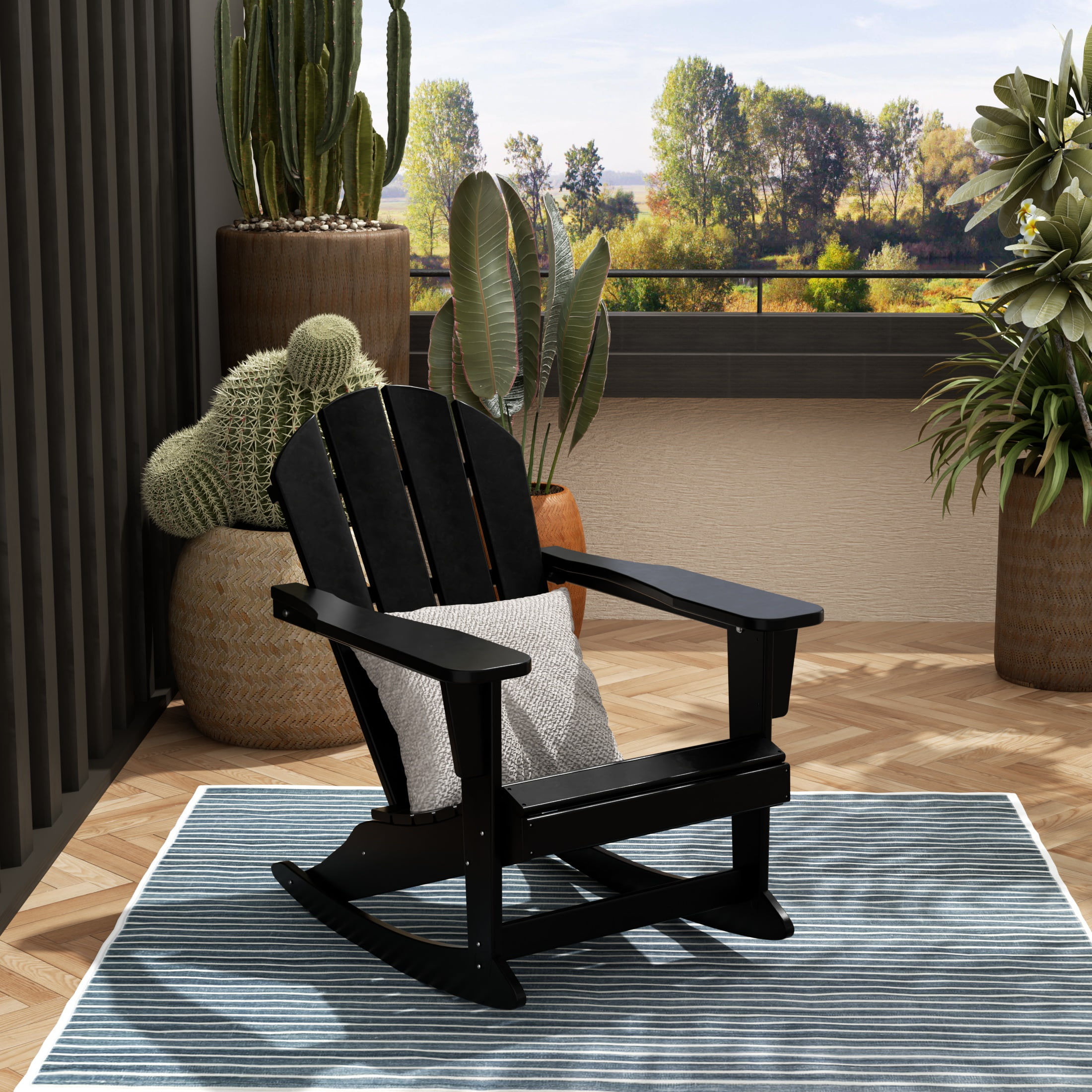 Westintrends Malibu Outdoor Rocking Chair, UV Resistant, Poly Lumber, 350 lbs Capacity, Black