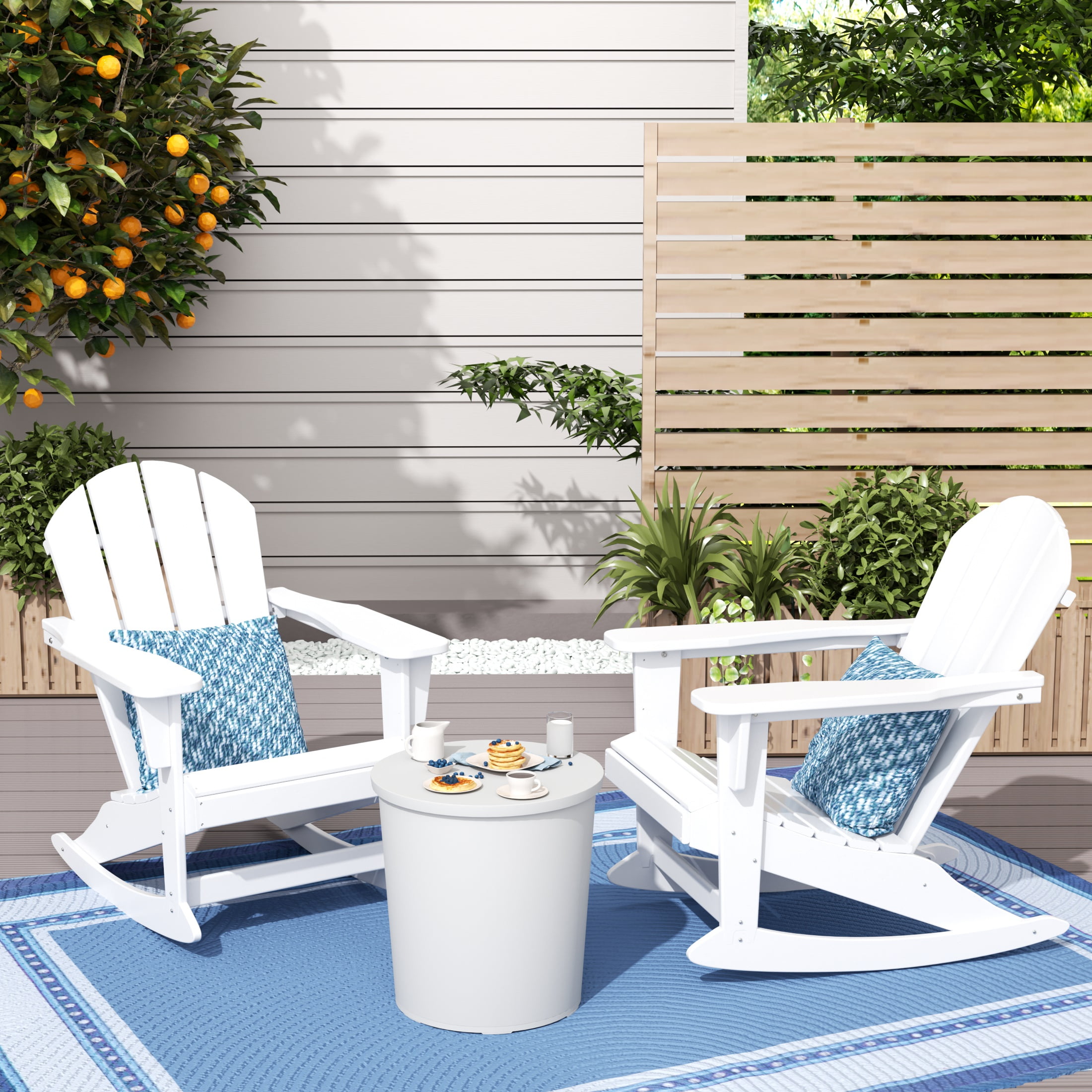 White Poly Lumber Outdoor Rocking Adirondack Chair Set