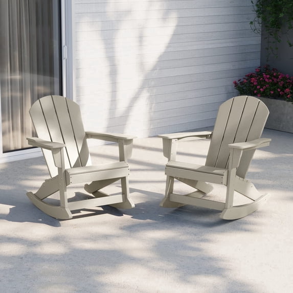 WestinTrends Malibu Outdoor Patio Porch Rocking Adirondack Chair (Set of 2), Sand