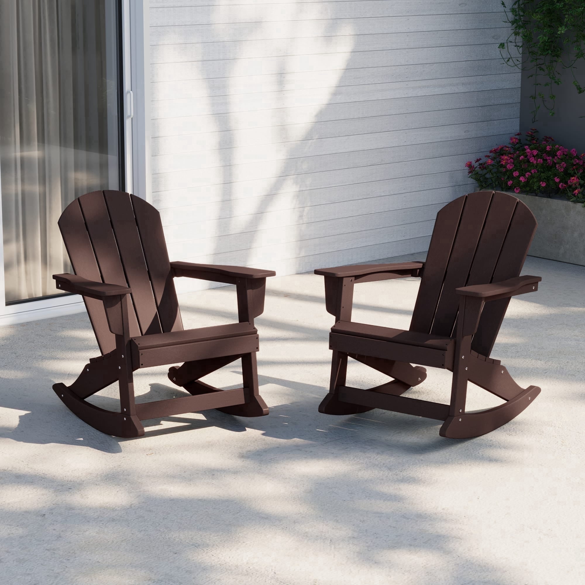 WestinTrends Malibu Outdoor Patio Porch Rocking Adirondack Chair (Set of 2), Dark Brown