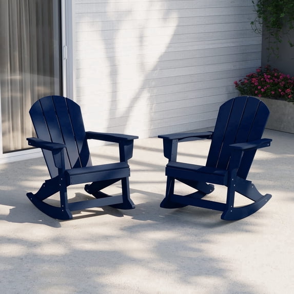 WestinTrends Malibu Outdoor Patio Porch Rocking Adirondack Chair (Set of 2), Navy Blue