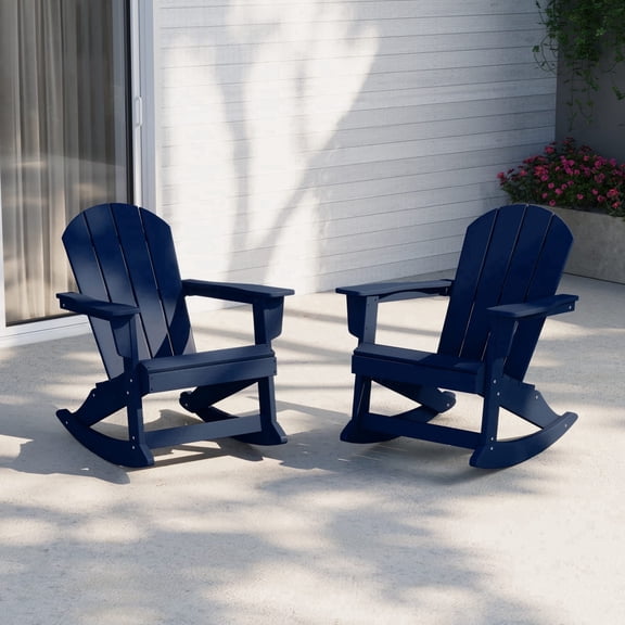 WestinTrends Malibu Outdoor Patio Porch Rocking Adirondack Chair (Set of 2), Navy Blue