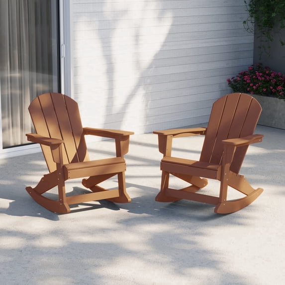 WestinTrends Malibu Outdoor Patio Porch Rocking Adirondack Chair (Set of 2), Teak