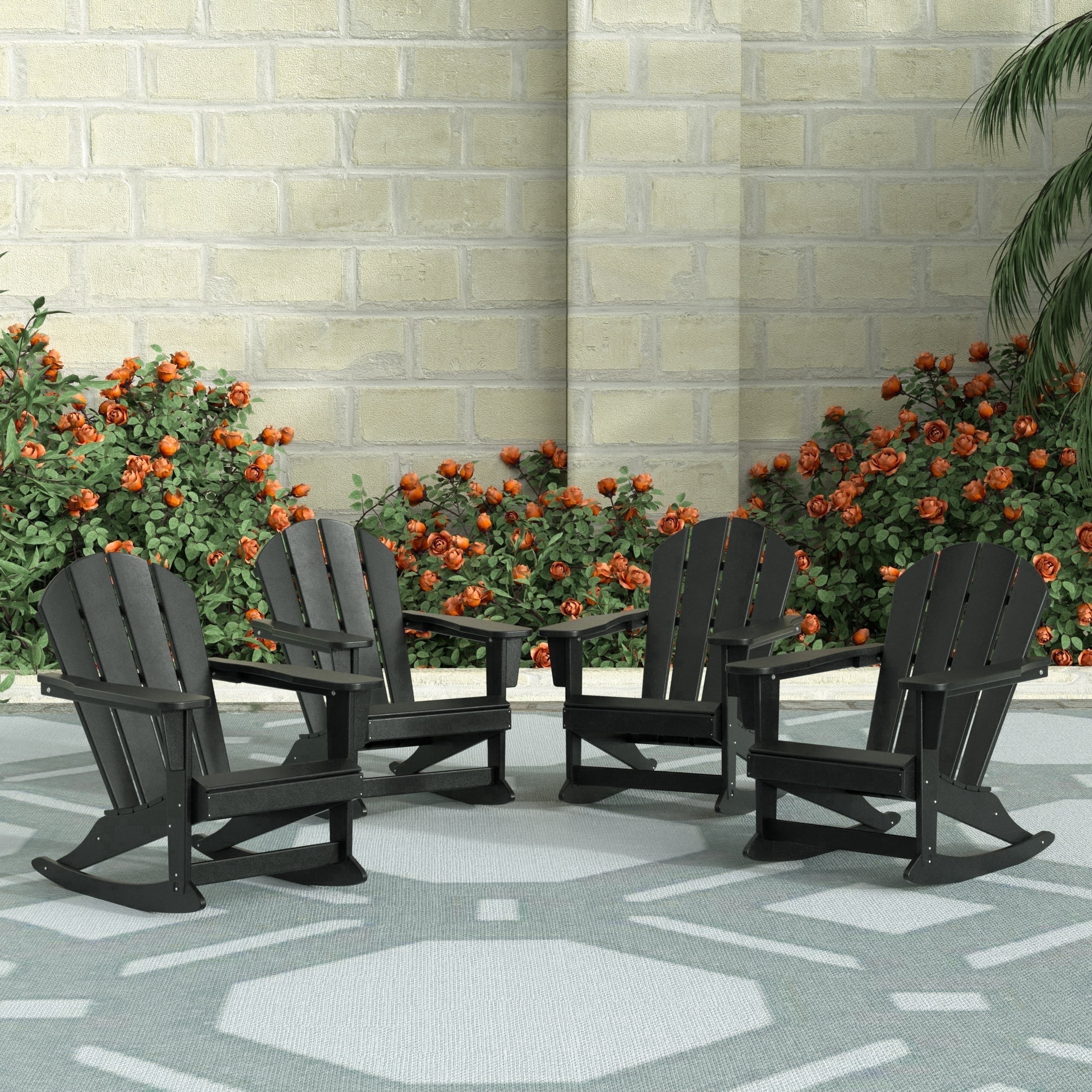 WestinTrends Malibu Outdoor Patio Porch Rocking Adirondack Chair (Set of 4), Black