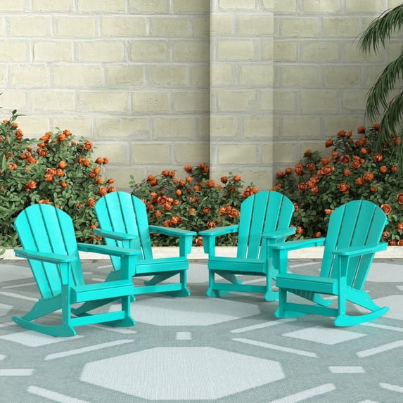 WestinTrends Malibu Outdoor Patio Porch Rocking Adirondack Chair (Set of 4), Turquoise
