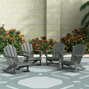 Westintrends Malibu Outdoor Rocking Chair Set of 4, All Weather Resistant Poly Lumber Classic Porch Rocker Chair, 350 lbs Support Patio Lawn Plastic Adirondack Chair, Gray