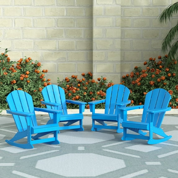 Westintrends Malibu Outdoor Rocking Chair Set of 4, All Weather Resistant Poly Lumber Classic Porch Rocker Chair, 350 lbs Support Patio Lawn Plastic Adirondack Chair, Pacific Blue