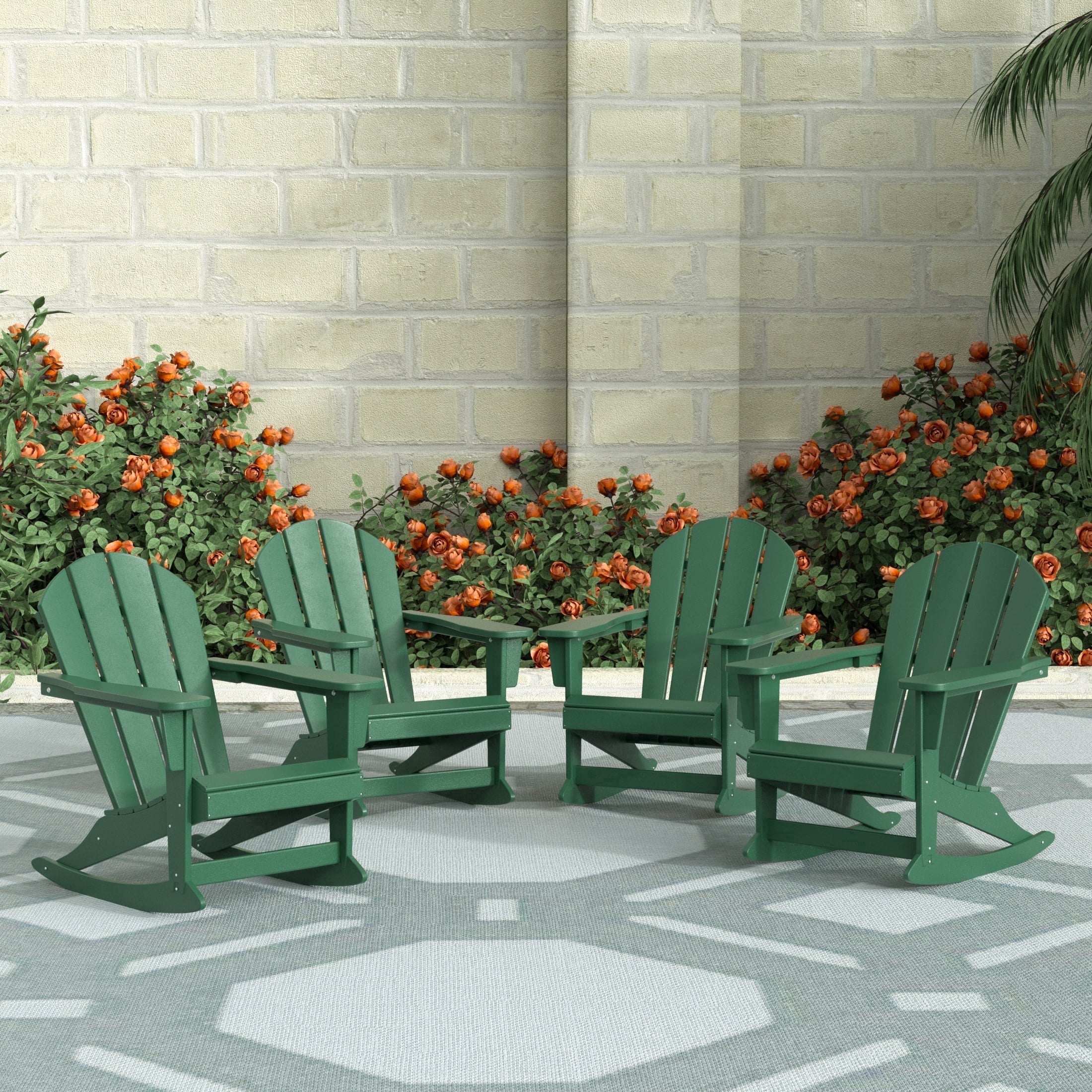 WestinTrends Malibu Outdoor Patio Porch Rocking Adirondack Chair (Set of 4), Dark Green