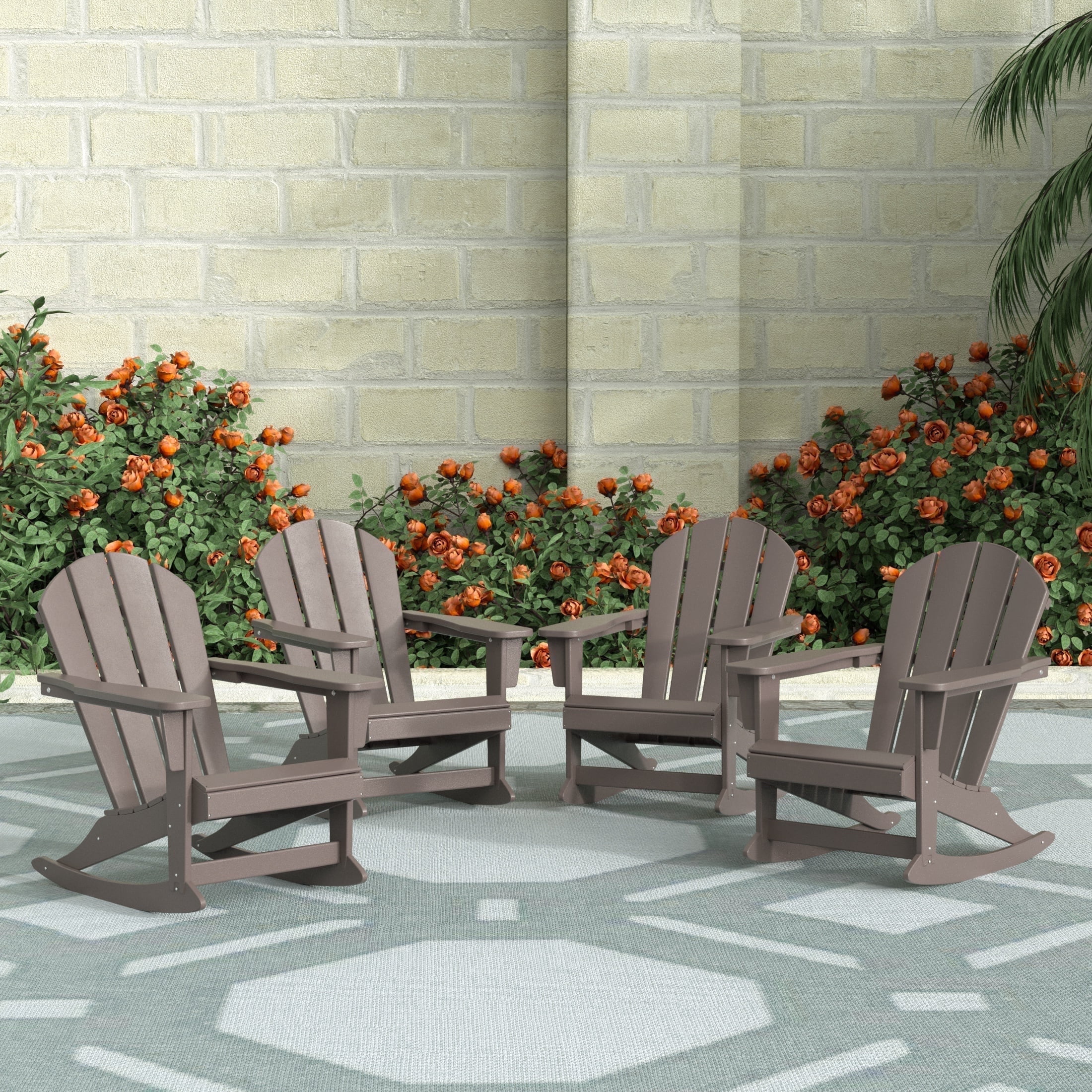WestinTrends Malibu Outdoor Patio Porch Rocking Adirondack Chair (Set of 4), Dark Brown