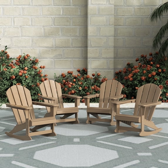 WestinTrends Malibu Outdoor Patio Porch Rocking Adirondack Chair (Set of 4), Weathered Wood