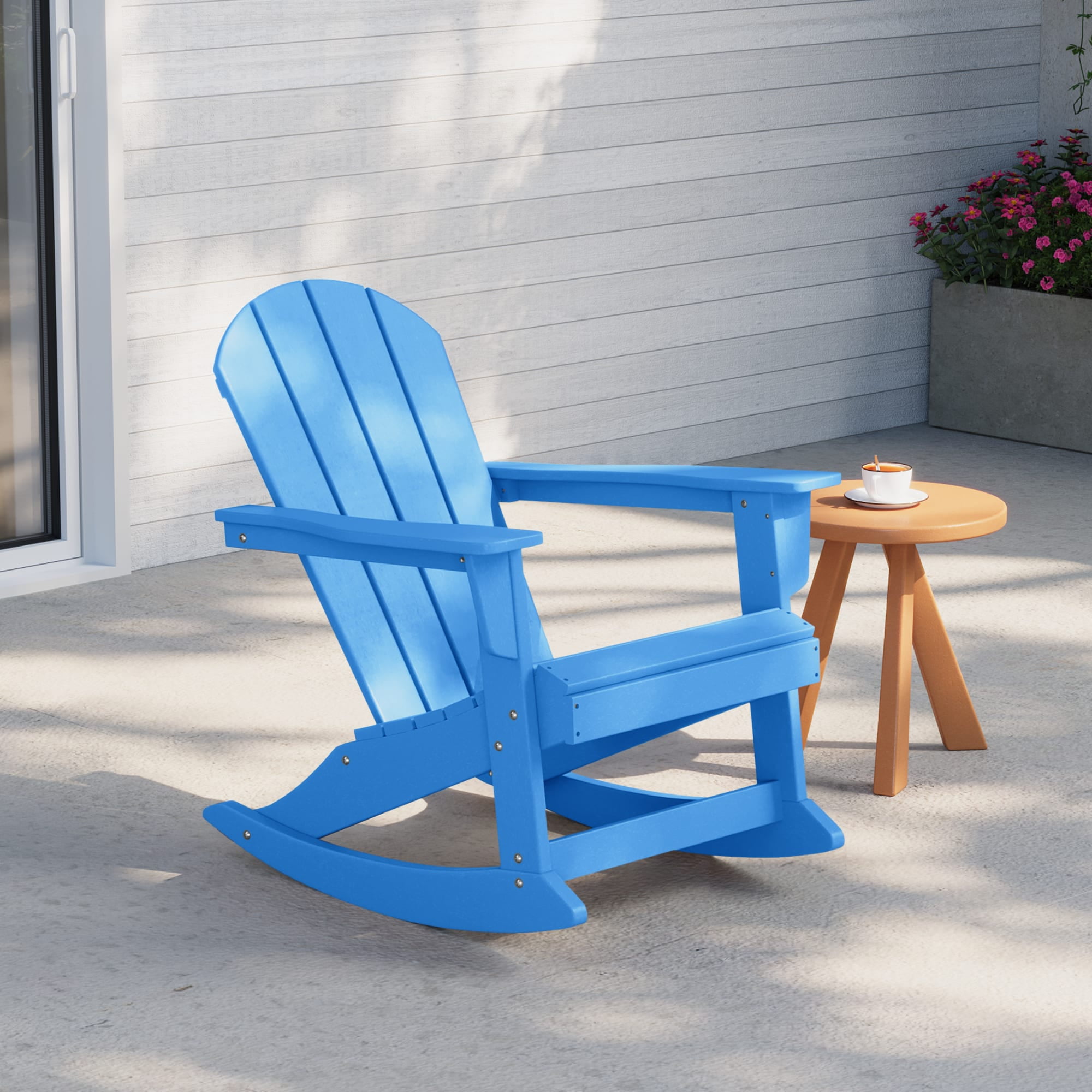 Pacific Blue Alloy Steel Slat Back Outdoor Rocking Chair