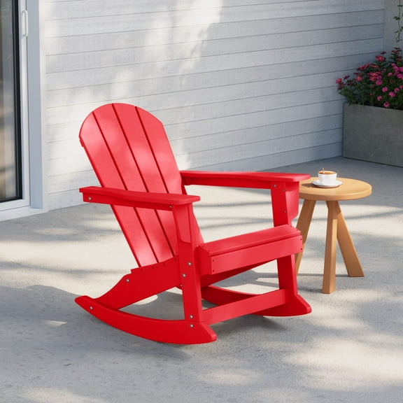 Westintrends Malibu Rocking Chair Outdoor, All Weather Resistant Poly Lumber Classic Porch Rocker Chair, 350 lbs Support Patio Lawn Plastic Adirondack Chair, Red