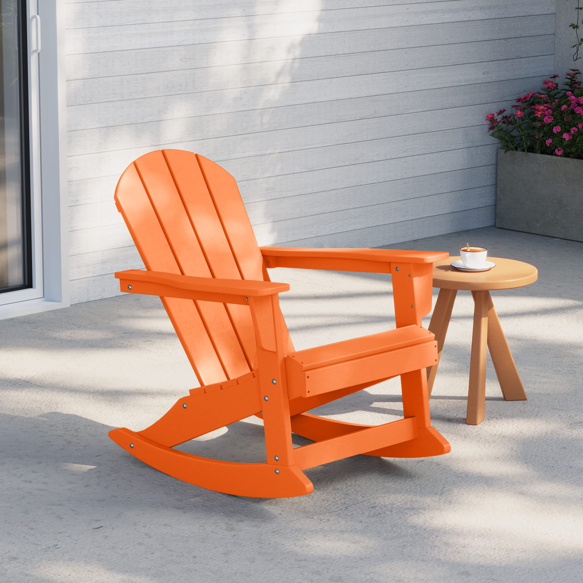 Orange Poly Lumber Outdoor Rocking Adirondack Chair