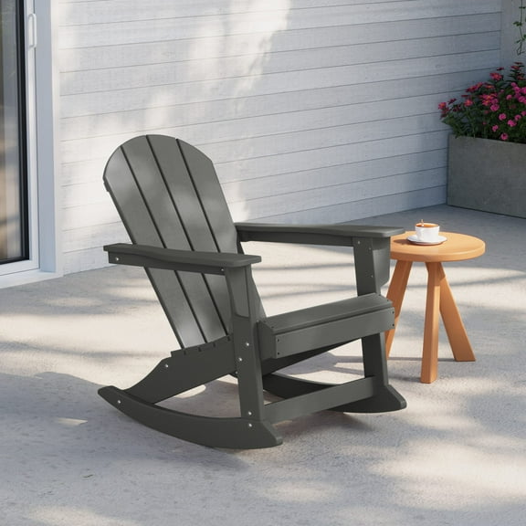 Westintrends Malibu Rocking Chair Outdoor, All Weather Resistant Poly Lumber Classic Porch Rocker Chair, 350 lbs Support Patio Lawn Plastic Adirondack Chair, Gray