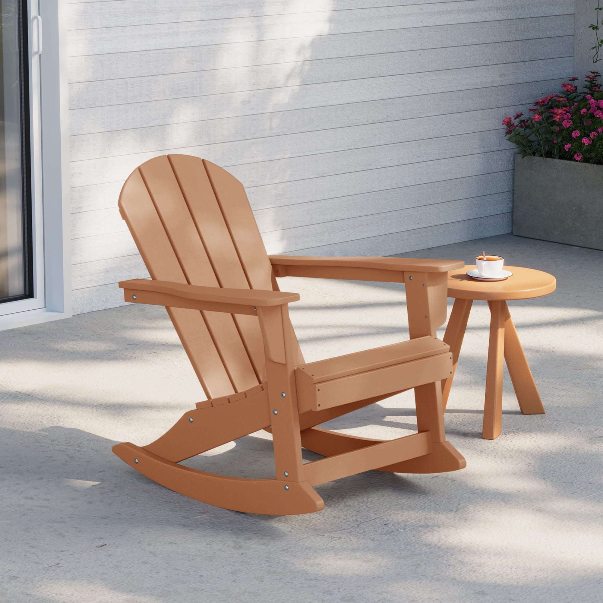 Westintrends Malibu Rocking Chair Outdoor, All Weather Resistant Poly Lumber Classic Porch Rocker Chair, 350 lbs Support Patio Lawn Plastic Adirondack Chair, Teak