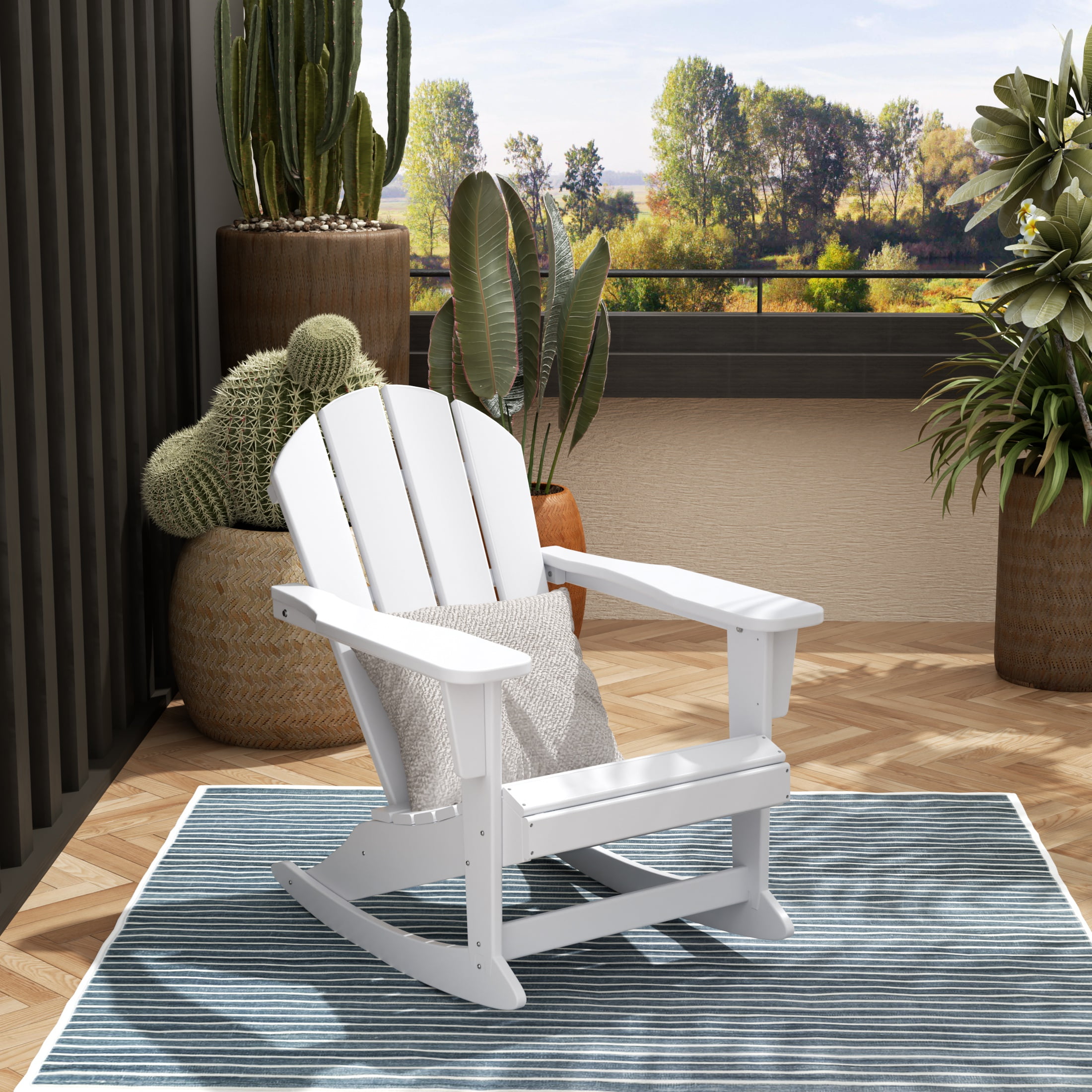 White Poly Lumber Outdoor Rocking Adirondack Chair