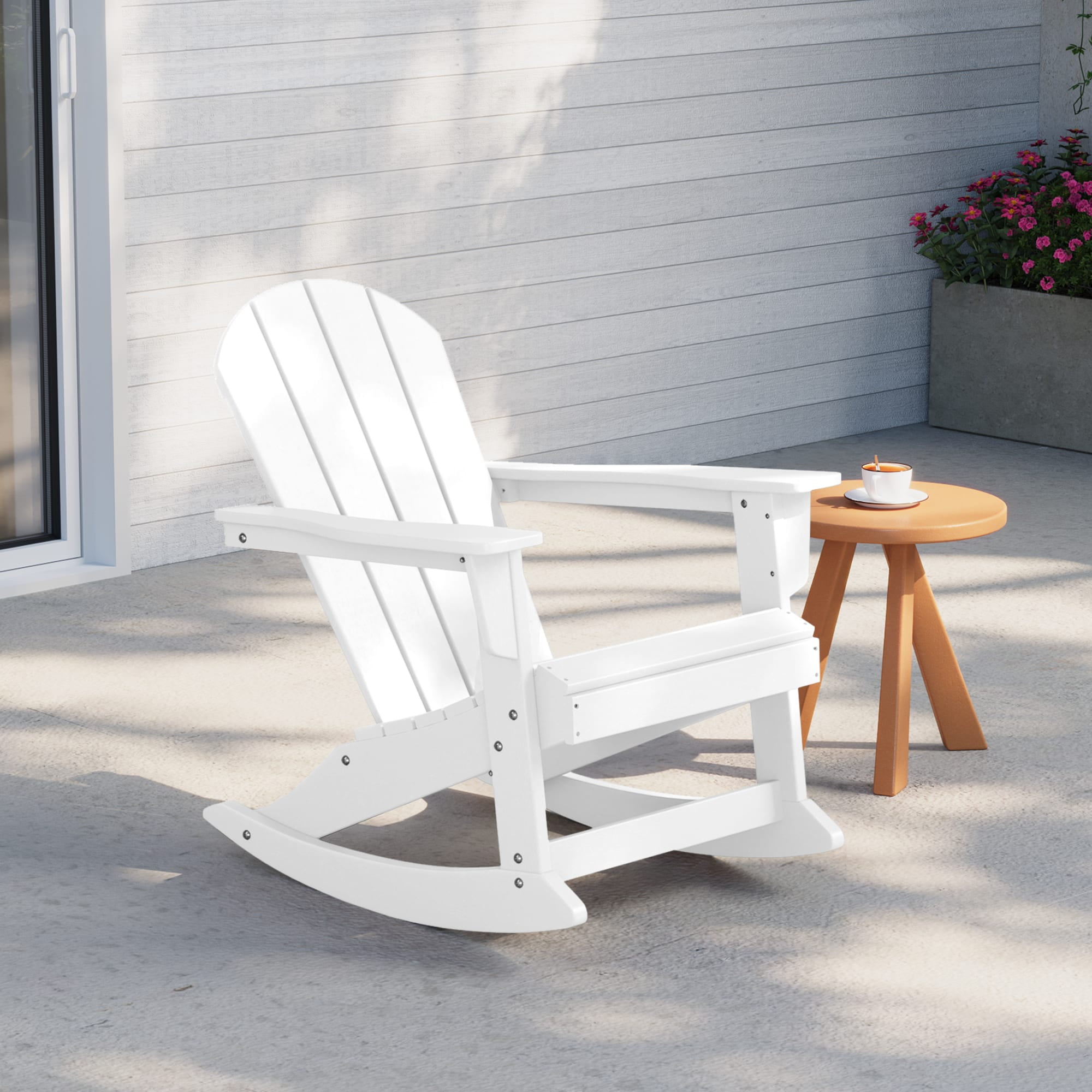 White Poly Lumber Outdoor Rocking Adirondack Chair
