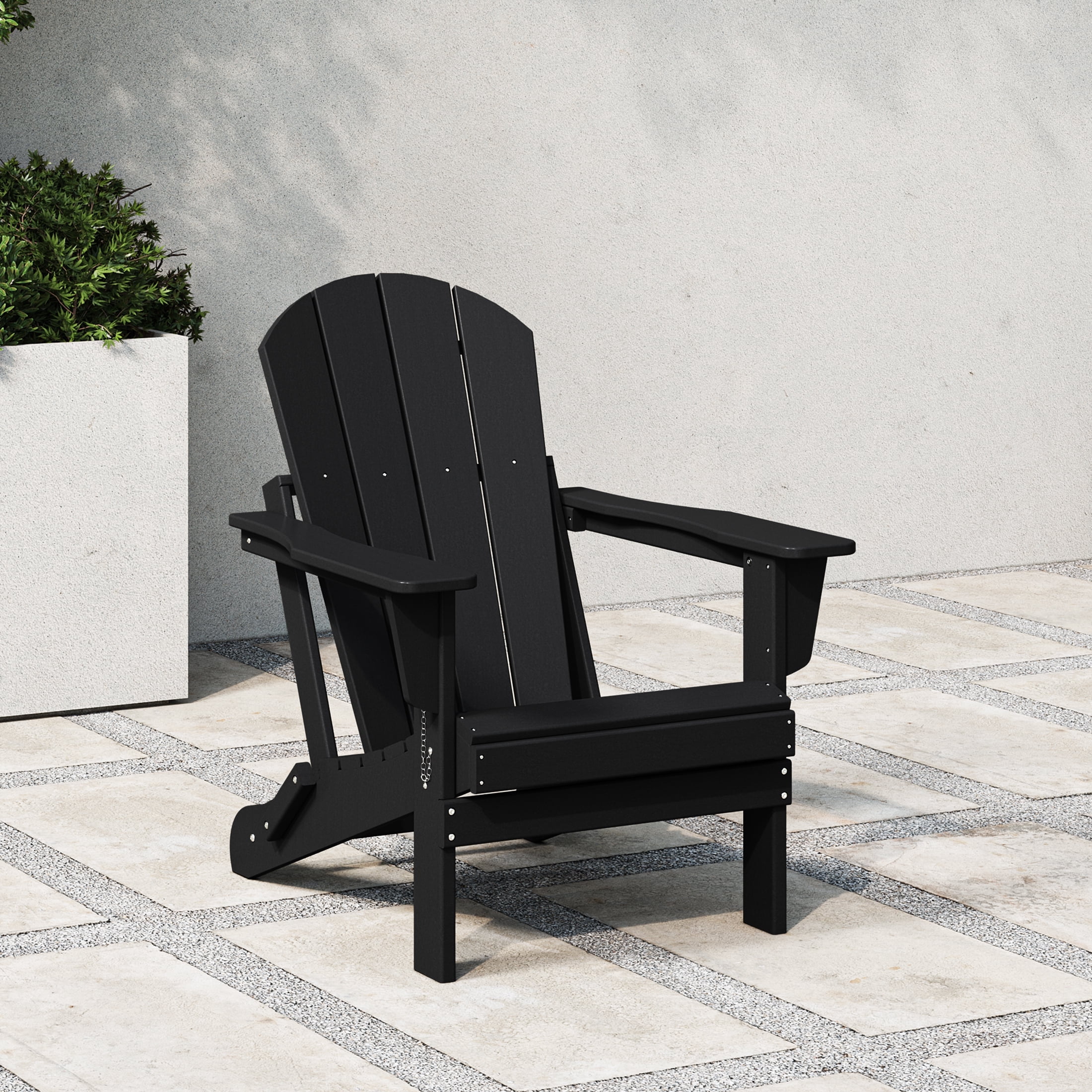 WestinTrends Malibu Outdoor Folding HDPE Adirondack Deck Chair - Patio & Outdoor Lounge, Weather‑Resistant, Black
