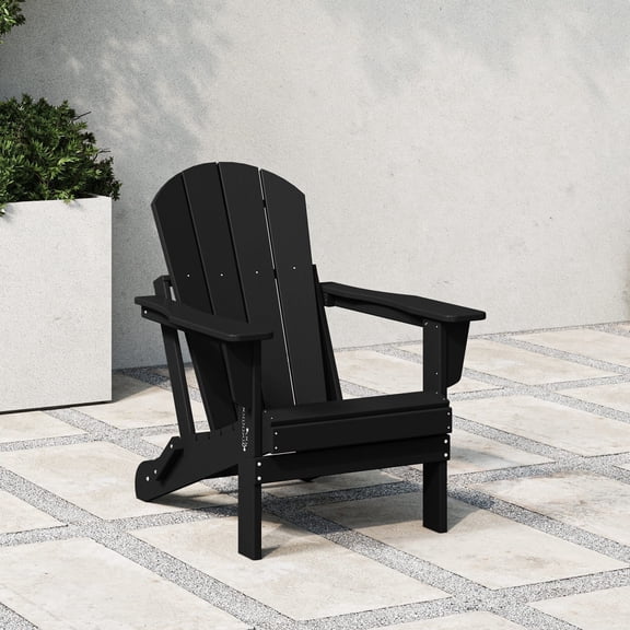 Westintrends Outdoor Folding HDPE Adirondack Chair, Patio Seat, Weather Resistant, Black