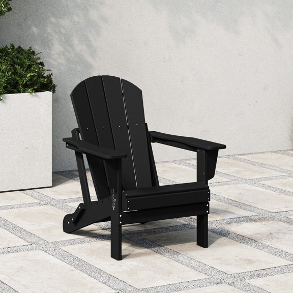 Westintrends Outdoor Folding HDPE Adirondack Chair, Patio Seat, Weather Resistant, Black