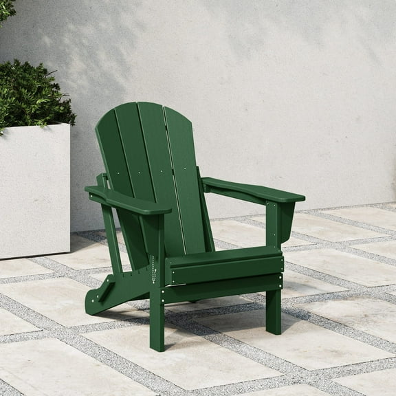 Westintrends Outdoor Folding HDPE Adirondack Chair, Patio Seat, Weather Resistant, Dark Green